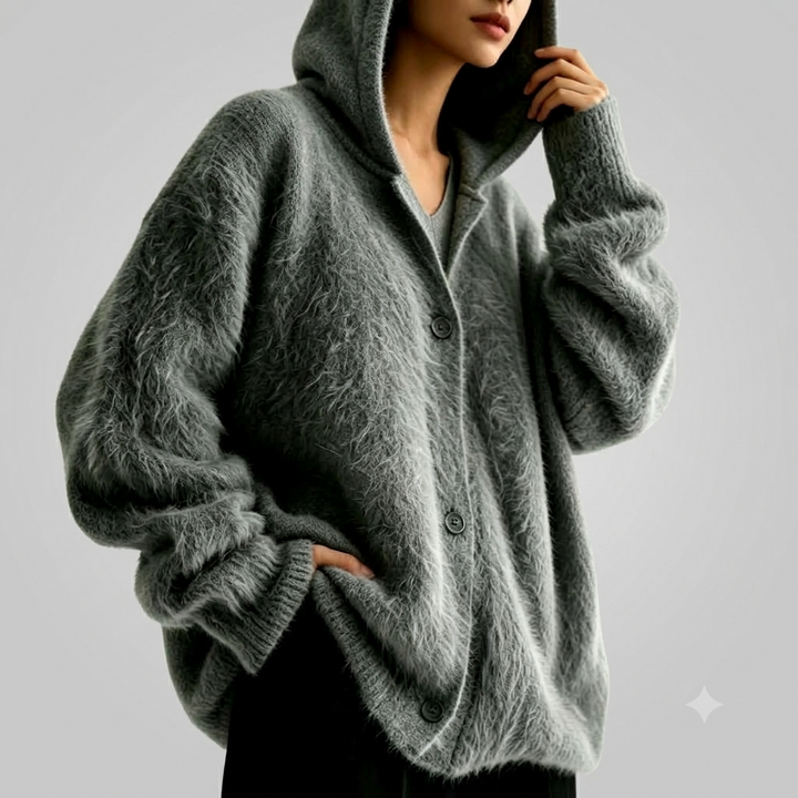 Kiana - Women's Fuzzy Knit Button-Up Hoodie Cardigan 6