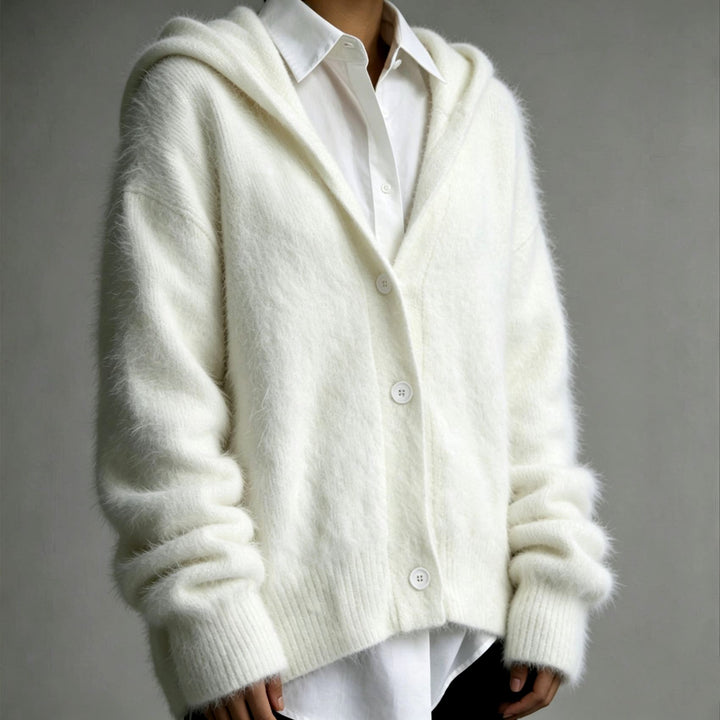 Kiana - Women's Fuzzy Knit Button-Up Hoodie Cardigan 8