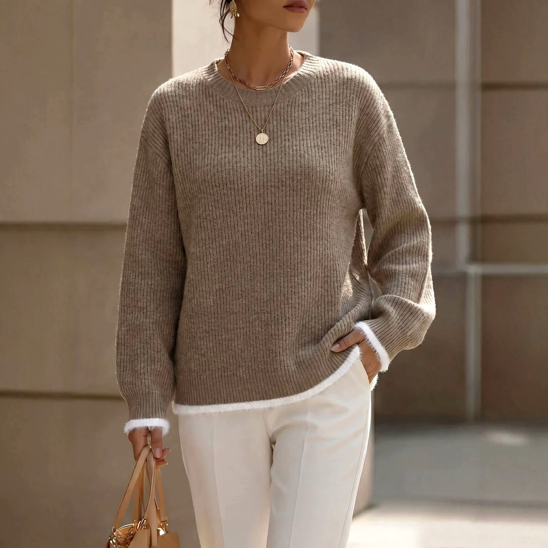 Kiana - Women's Ribbed Round Neck Relaxed Sweater 3