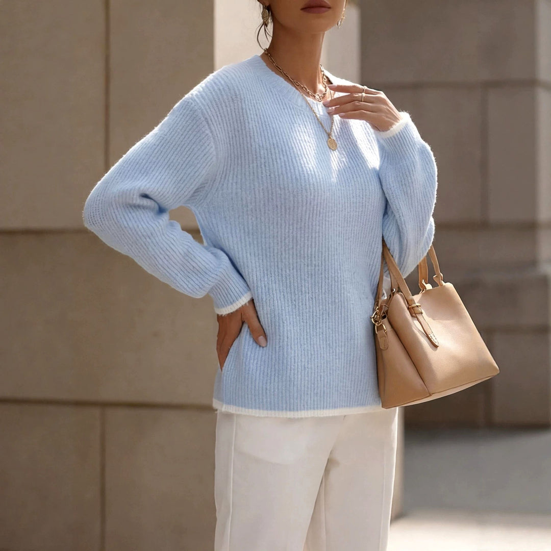 Kiana - Women's Ribbed Round Neck Relaxed Sweater 4