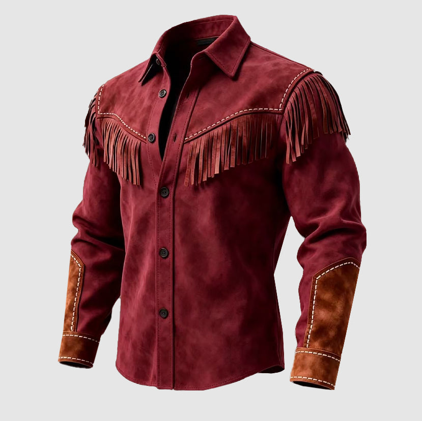 Kiel - Men's Western Cowboy Overshirt with Fringe & Contrast Topstitching