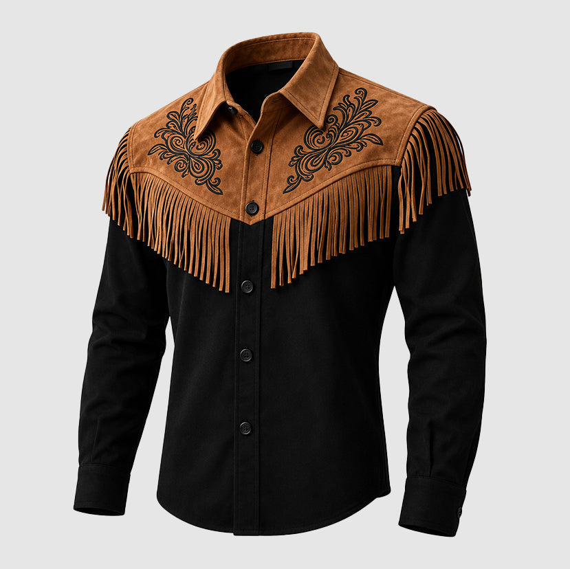 Kiel - Men's Western Cowboy Overshirt with Fringe & Contrast Topstitching