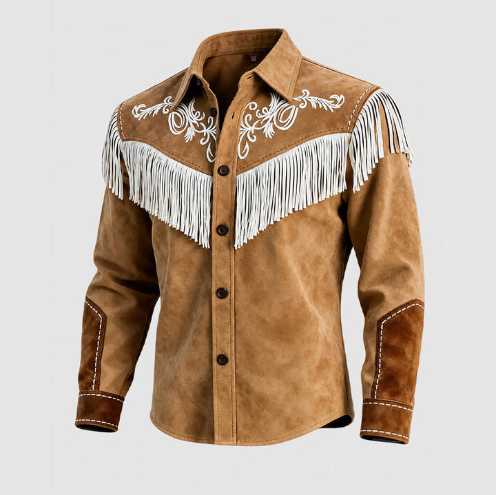 Kiel - Men's Western Cowboy Overshirt with Fringe & Contrast Topstitching