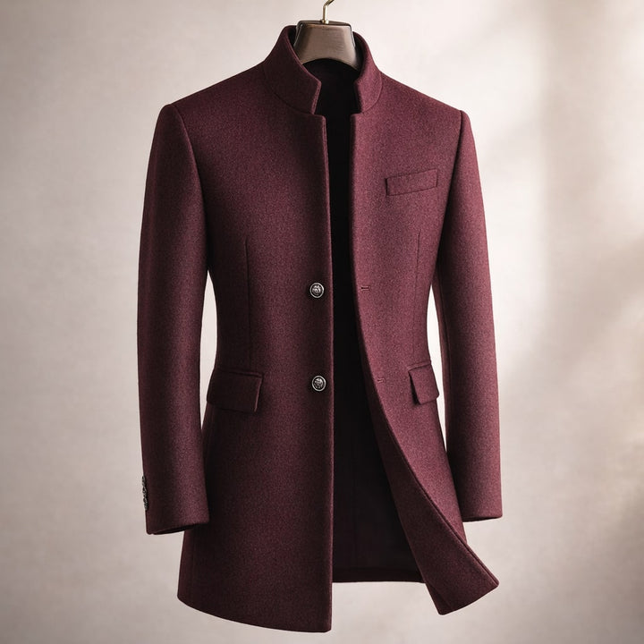 Kieran - Men's Button-Front Overcoat with Stand Collar