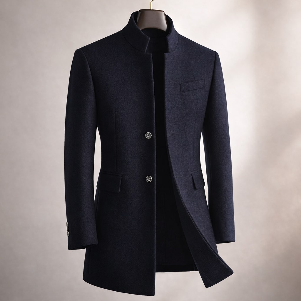 Kieran - Men's Button-Front Overcoat with Stand Collar