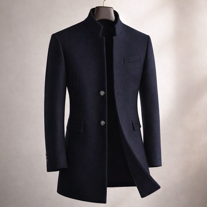 Kieran - Men's Button-Front Overcoat with Stand Collar