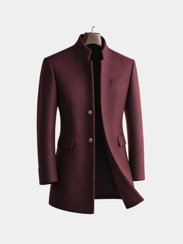 Kieran - Men's Button-Front Overcoat with Stand Collar