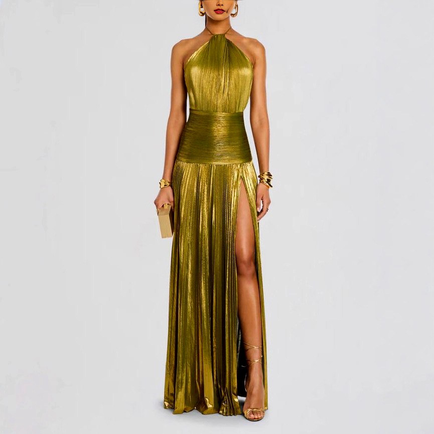 Kierra - Women’s Metallic Halter Neck Party Dress 1