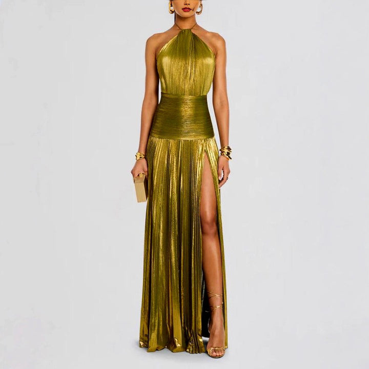 Kierra - Women’s Metallic Halter Neck Party Dress 1