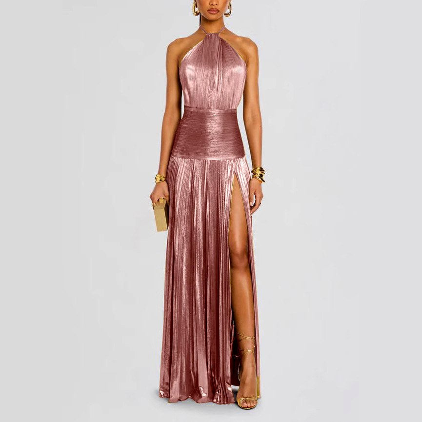 Kierra - Women’s Metallic Halter Neck Party Dress 2