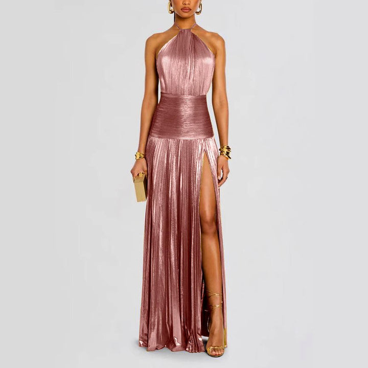 Kierra - Women’s Metallic Halter Neck Party Dress 2