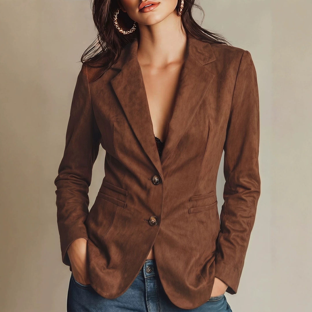 Kimberly - Women's Faux Suede Tailored Notched Lapel Blazer 1