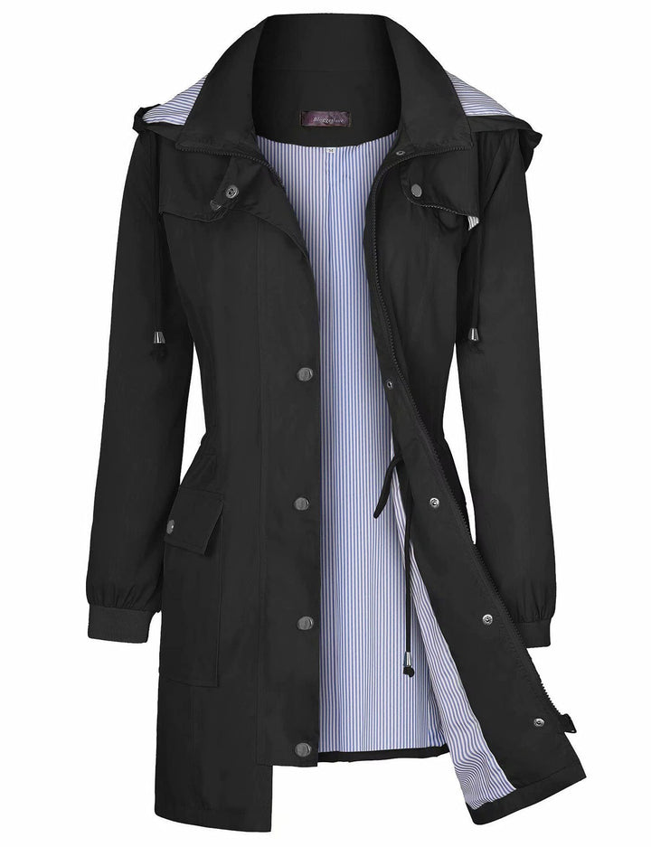 Kimberly - Women's Hooded Drawstring Long Rain Jacket 1