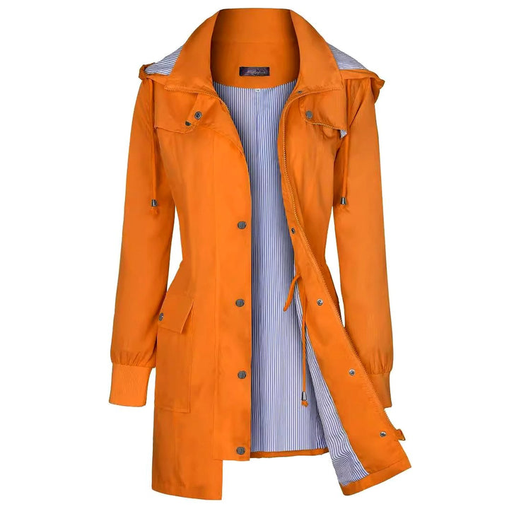 Kimberly - Women's Hooded Drawstring Long Rain Jacket 2