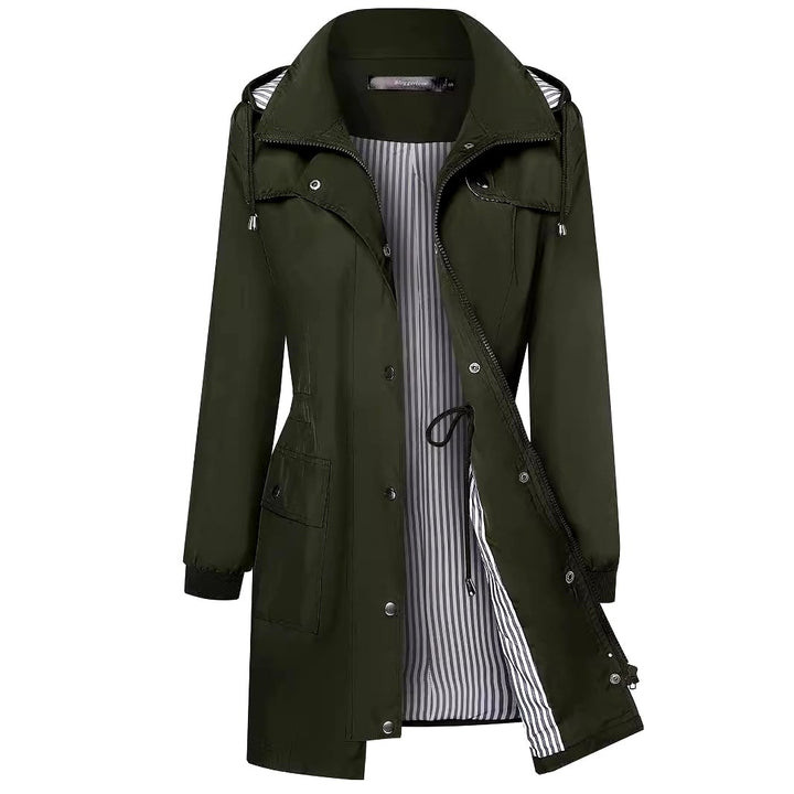 Kimberly - Women's Hooded Drawstring Long Rain Jacket 3