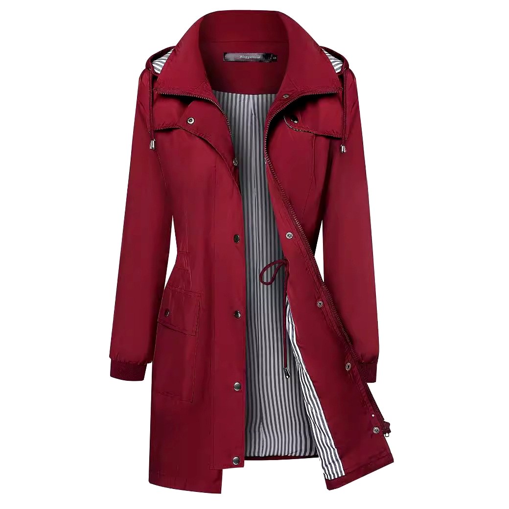 Kimberly - Women's Hooded Drawstring Long Rain Jacket 4