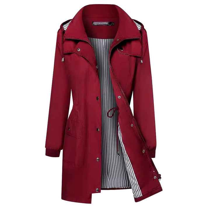 Kimberly - Women's Hooded Drawstring Long Rain Jacket 4
