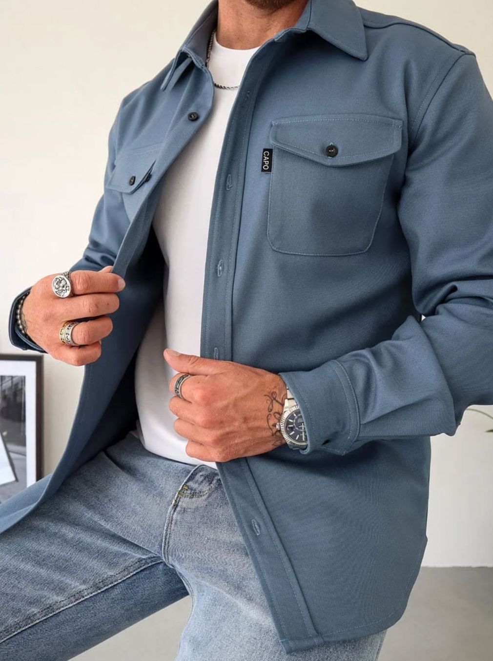 Konstantin - Men's Oversized Shirt Jacket with Snap Closure