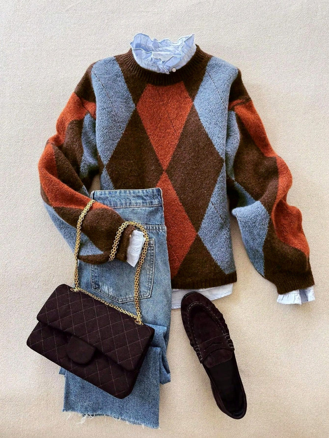 Krisna - Women's Argyle Pattern Knit Sweater 2