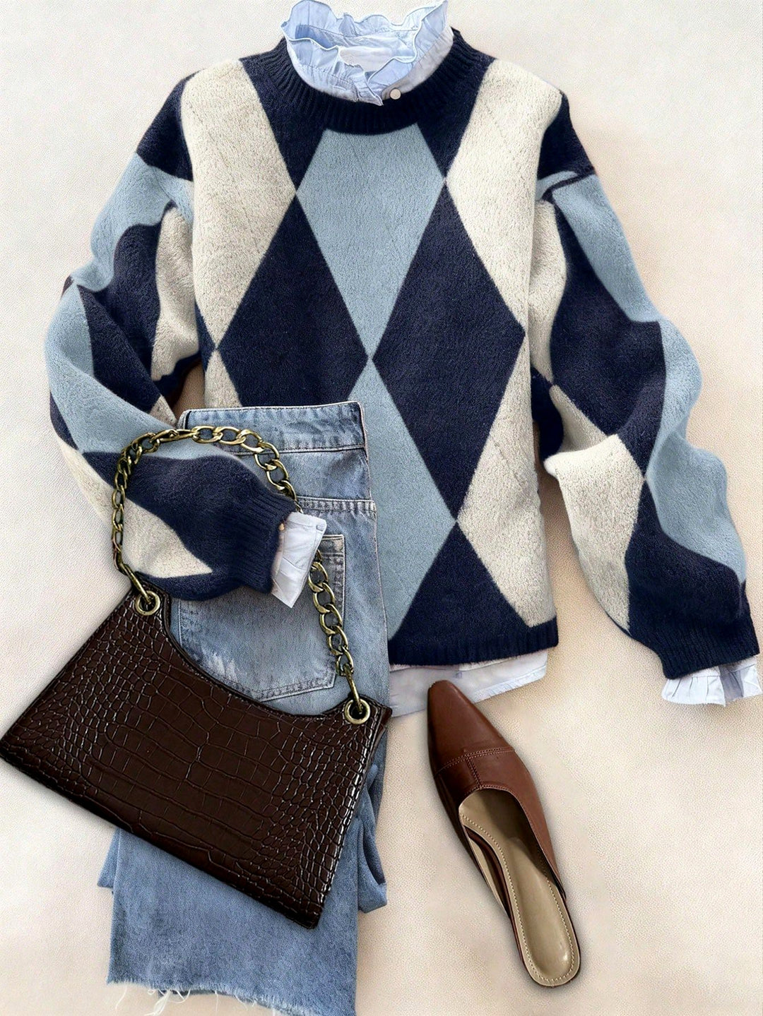 Krisna - Women's Argyle Pattern Knit Sweater 5
