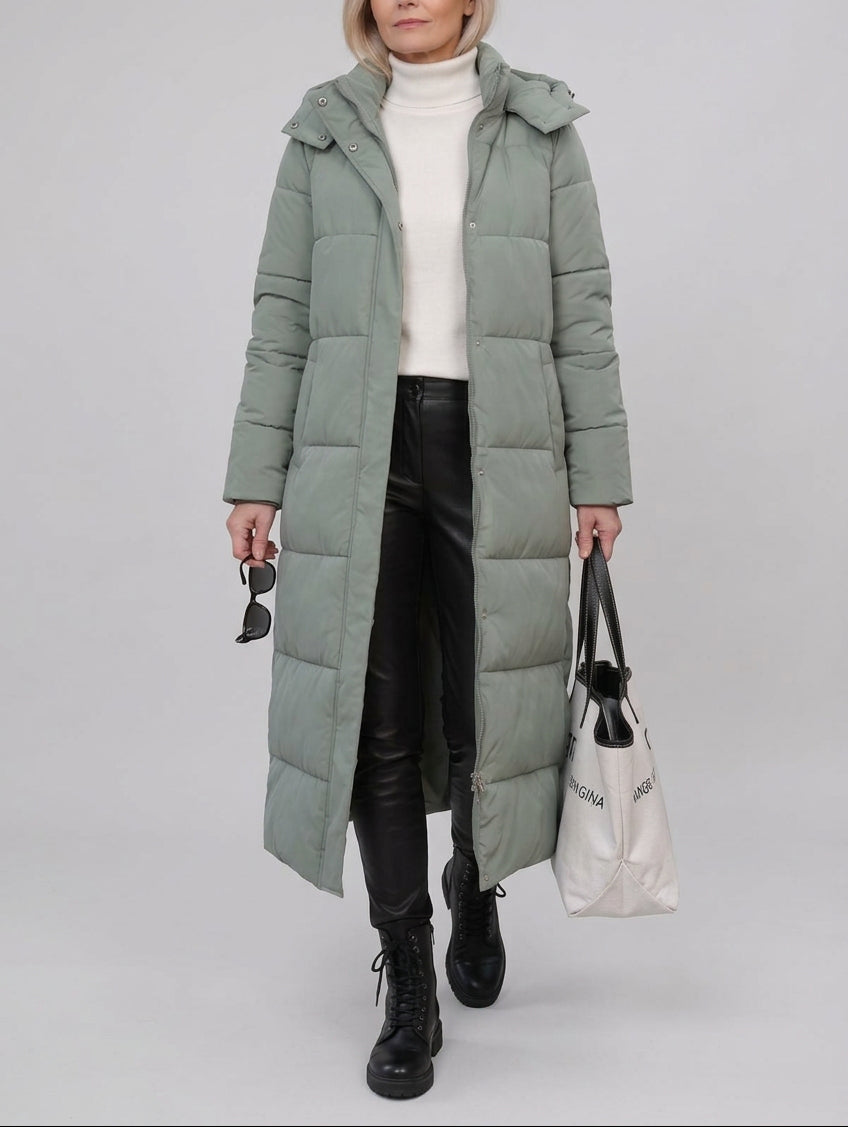 Kyomi - Women's Long Quilted Puffer Coat with Hood