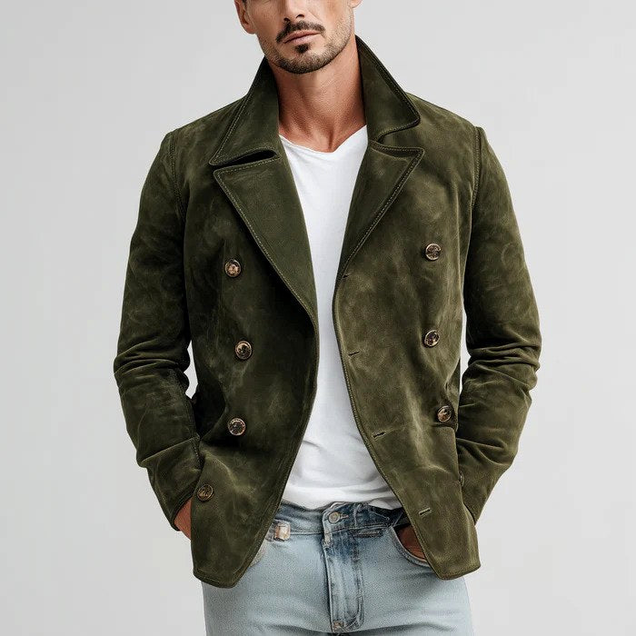 Kyree - Men's Wide-Lapel Double-Breasted Suede Jacket 2