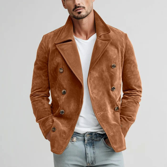 Kyree - Men's Wide-Lapel Double-Breasted Suede Jacket 3