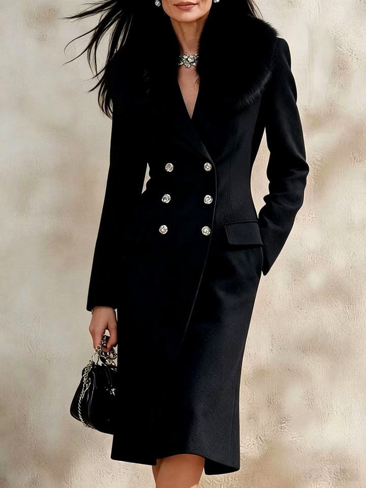 Lana - Women’s Double-Breasted Long Coat with Fur Collar 2