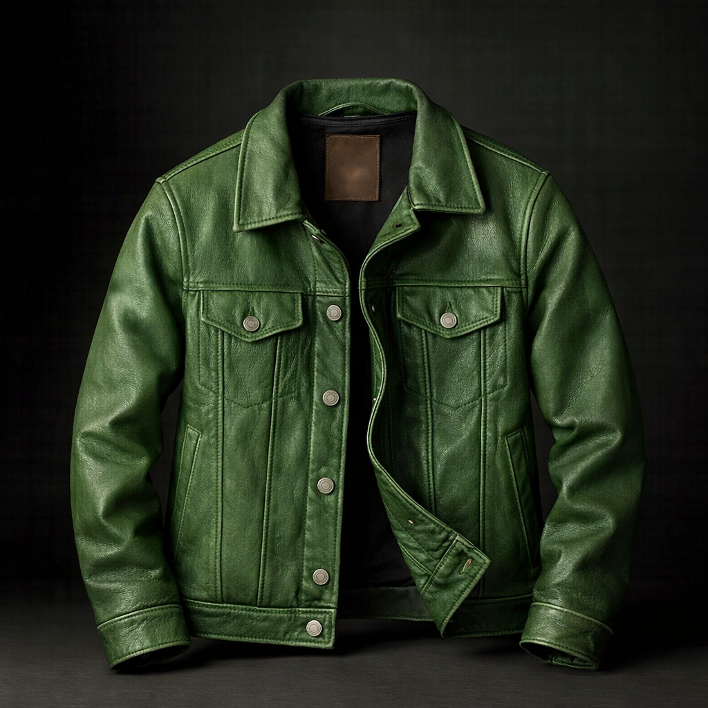 Lance - Men's Button-Front Vintage Leather Jacket