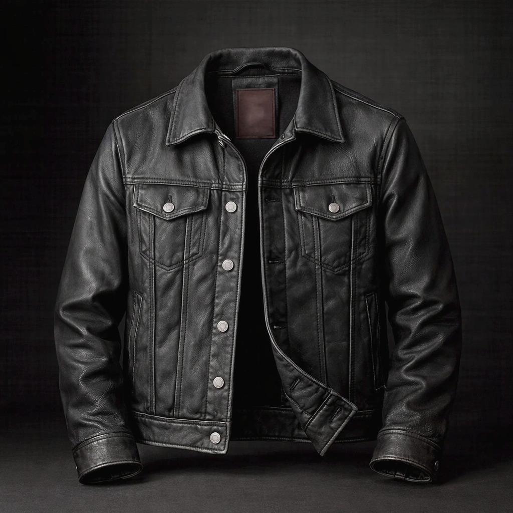 Lance - Men's Button-Front Vintage Leather Jacket