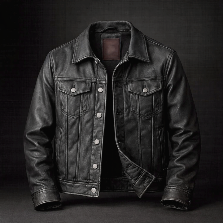Lance - Men's Button-Front Vintage Leather Jacket