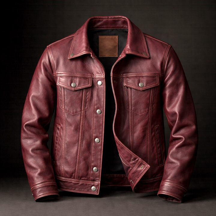 Lance - Men's Button-Front Vintage Leather Jacket