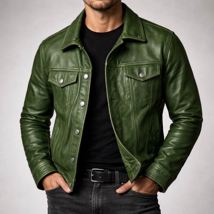 Lance - Men's Button-Front Vintage Leather Jacket