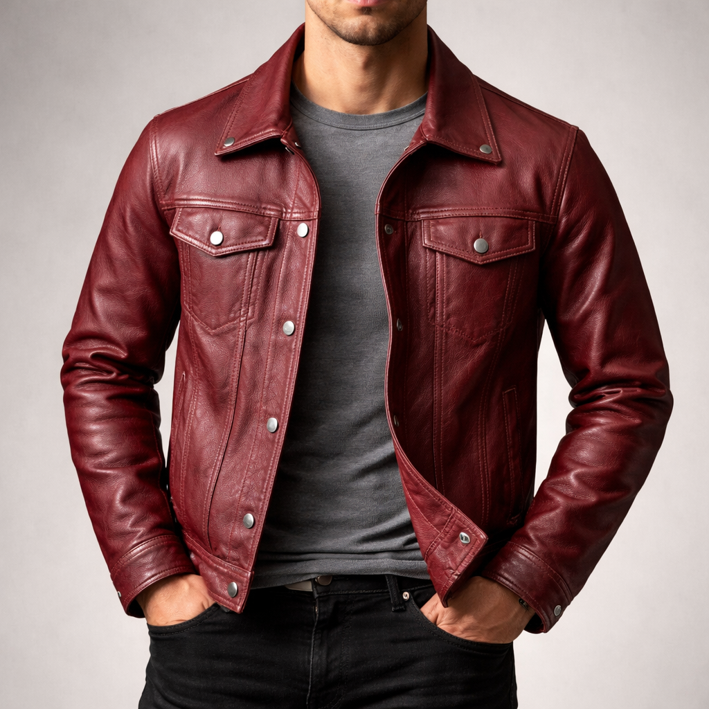 Lance - Men's Button-Front Vintage Leather Jacket