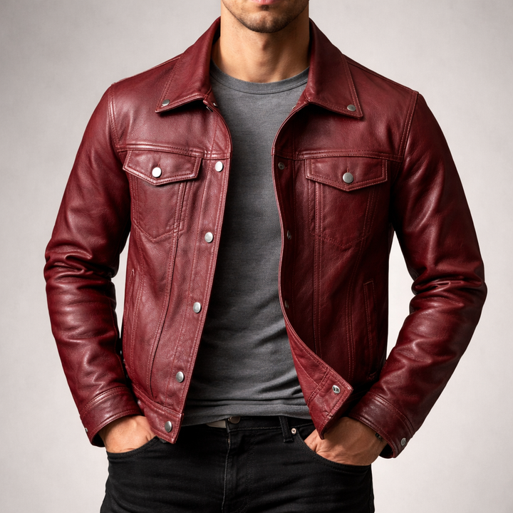 Lance - Men's Button-Front Vintage Leather Jacket