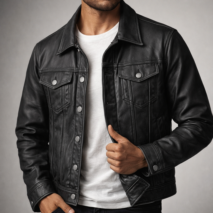 Lance - Men's Button-Front Vintage Leather Jacket