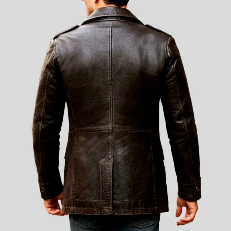 Larry - Men's Double-Breasted Leather Trench Coat 10