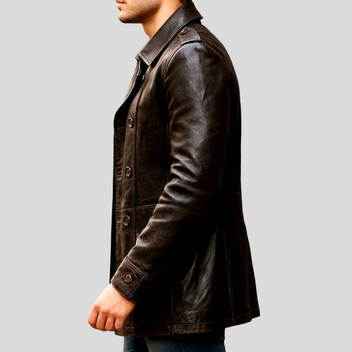 Larry - Men's Double-Breasted Leather Trench Coat 8