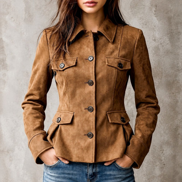Latoya - Women's Faux Suede Fitted Button Jacket 1