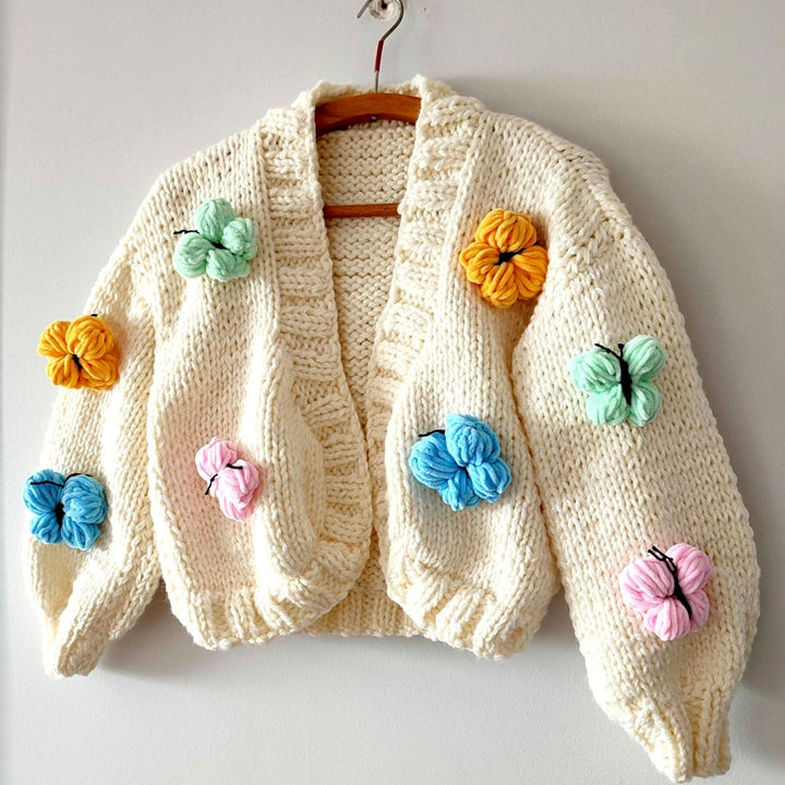 Laura - Women's Knit Open Front Cardigan with Yarn Butterflies 3