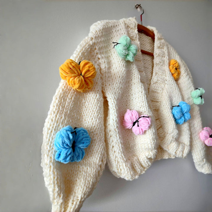 Laura - Women's Knit Open Front Cardigan with Yarn Butterflies 4