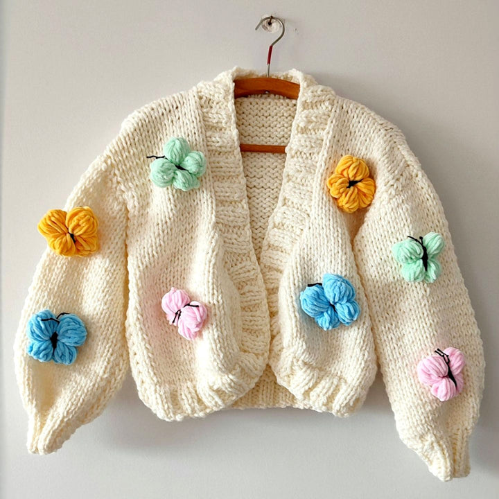 Laura - Women's Knit Open Front Cardigan with Yarn Butterflies 5