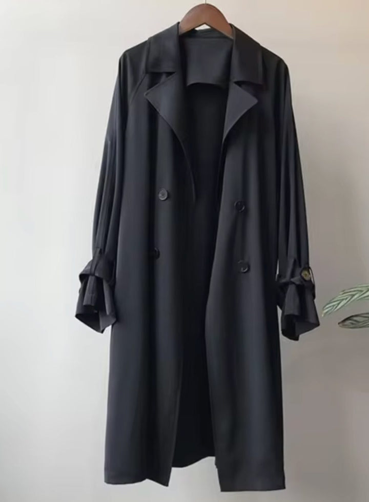 Lauren - Women's Long Double-Breasted Trench Coat with Wide Lapels