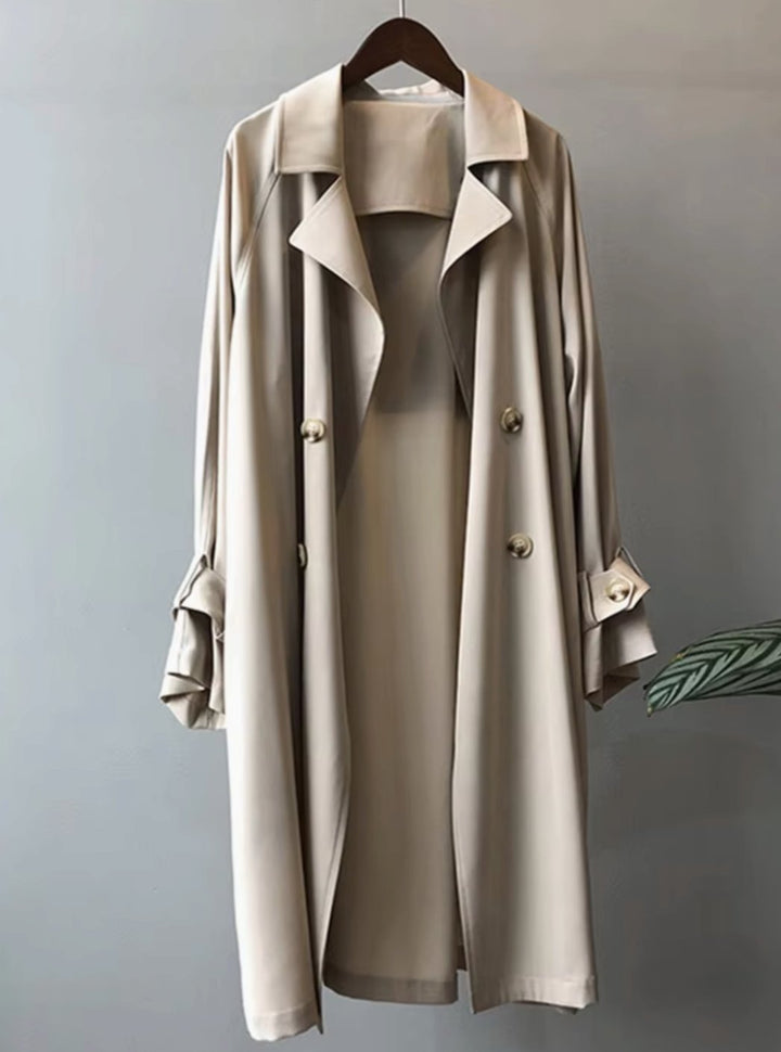 Lauren - Women's Long Double-Breasted Trench Coat with Wide Lapels