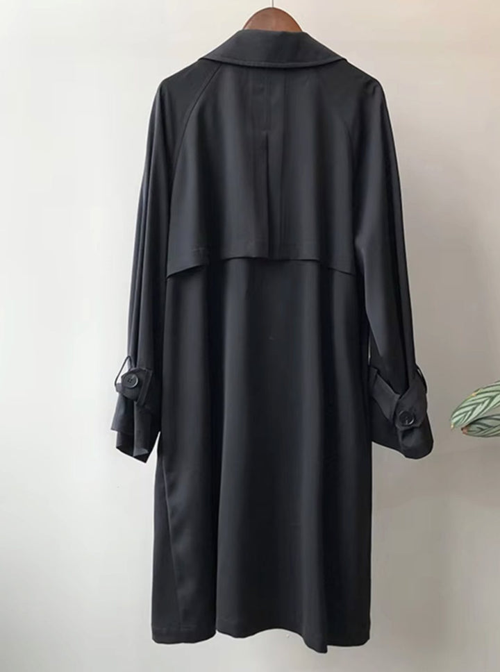 Lauren - Women's Long Double-Breasted Trench Coat with Wide Lapels