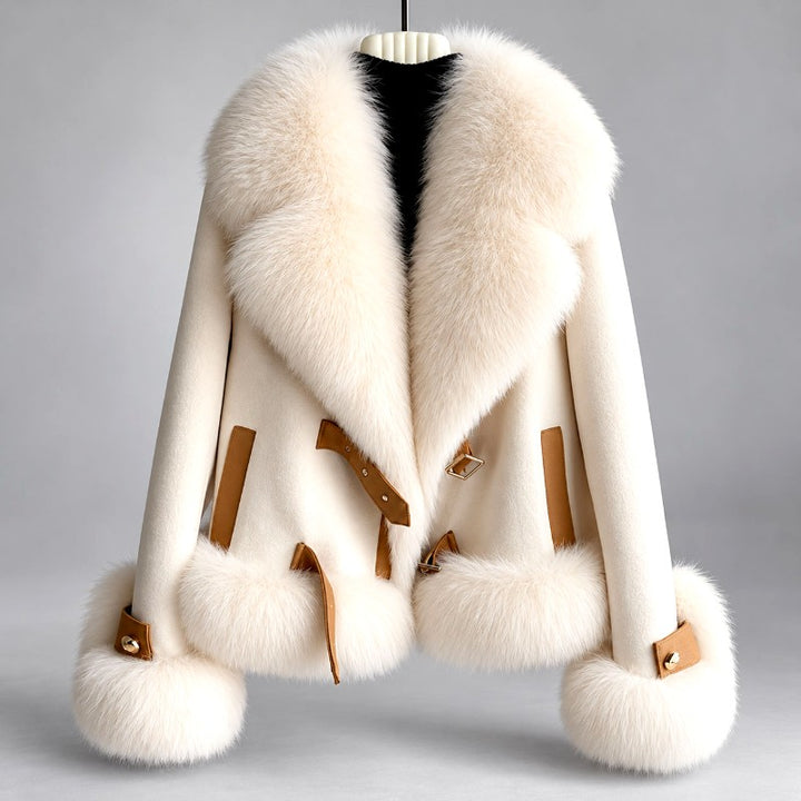 Leandra - Women’s Faux Suede Faux Fur Collar Cropped Jacket 1