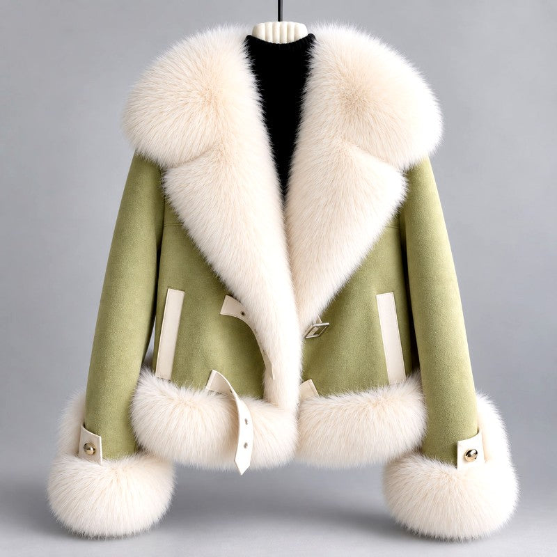 Leandra - Women’s Faux Suede Faux Fur Collar Cropped Jacket 2