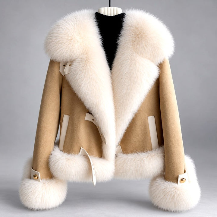 Leandra - Women’s Faux Suede Faux Fur Collar Cropped Jacket 3