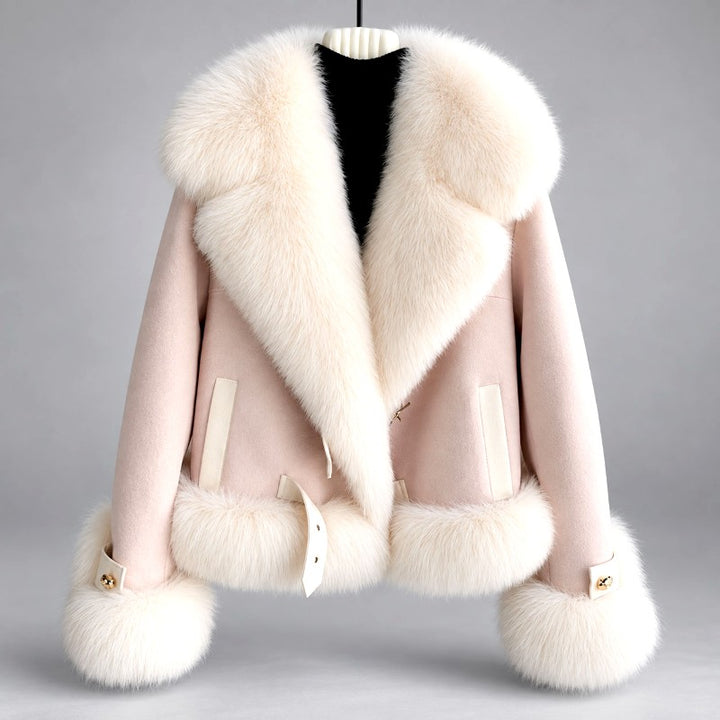 Leandra - Women’s Faux Suede Faux Fur Collar Cropped Jacket 4