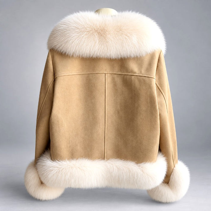 Leandra - Women’s Faux Suede Faux Fur Collar Cropped Jacket 5